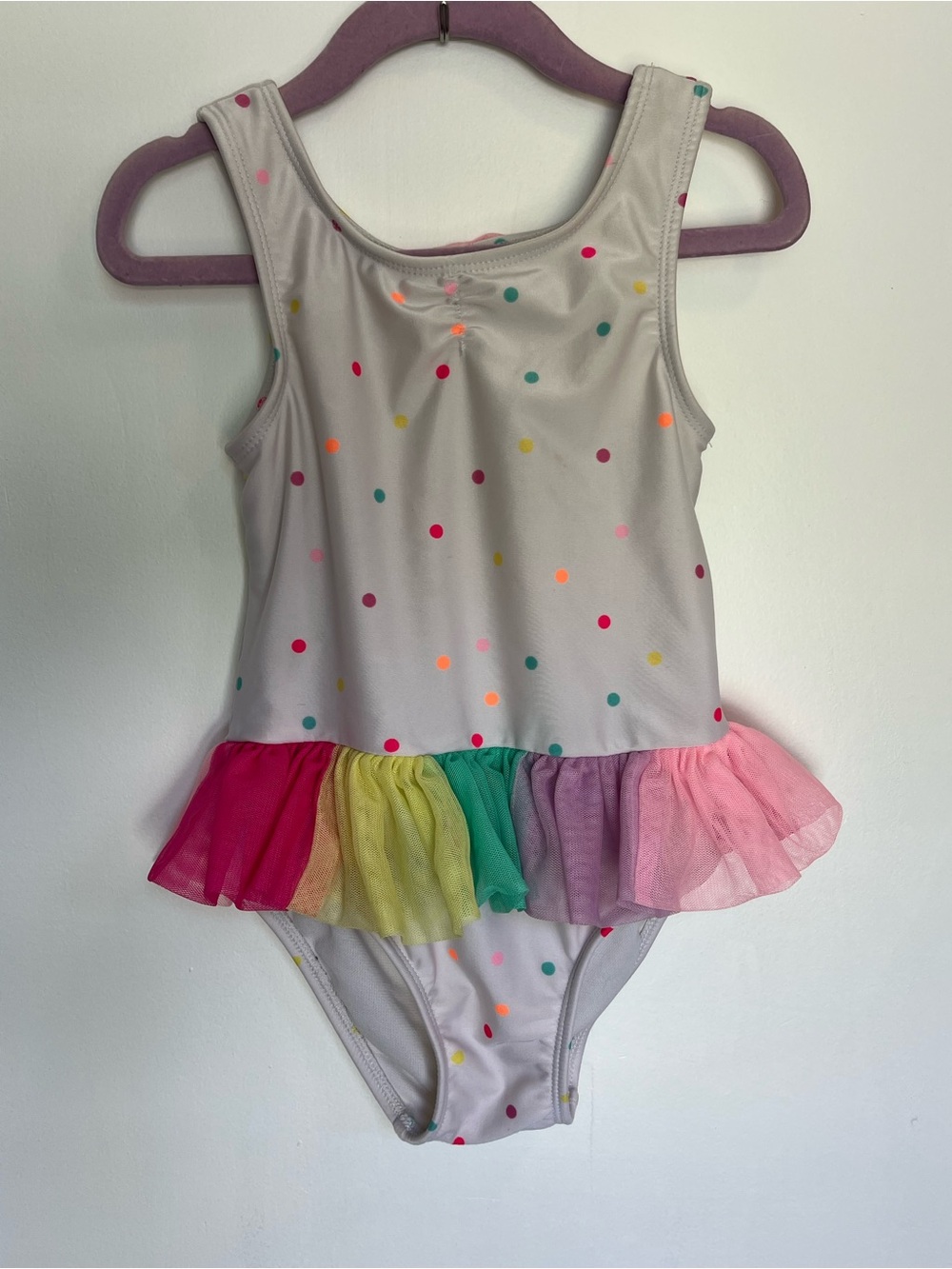 Cat & Jack White One Piece Bathing Suit Rainbow Polka Dots & Tutu Size 4T